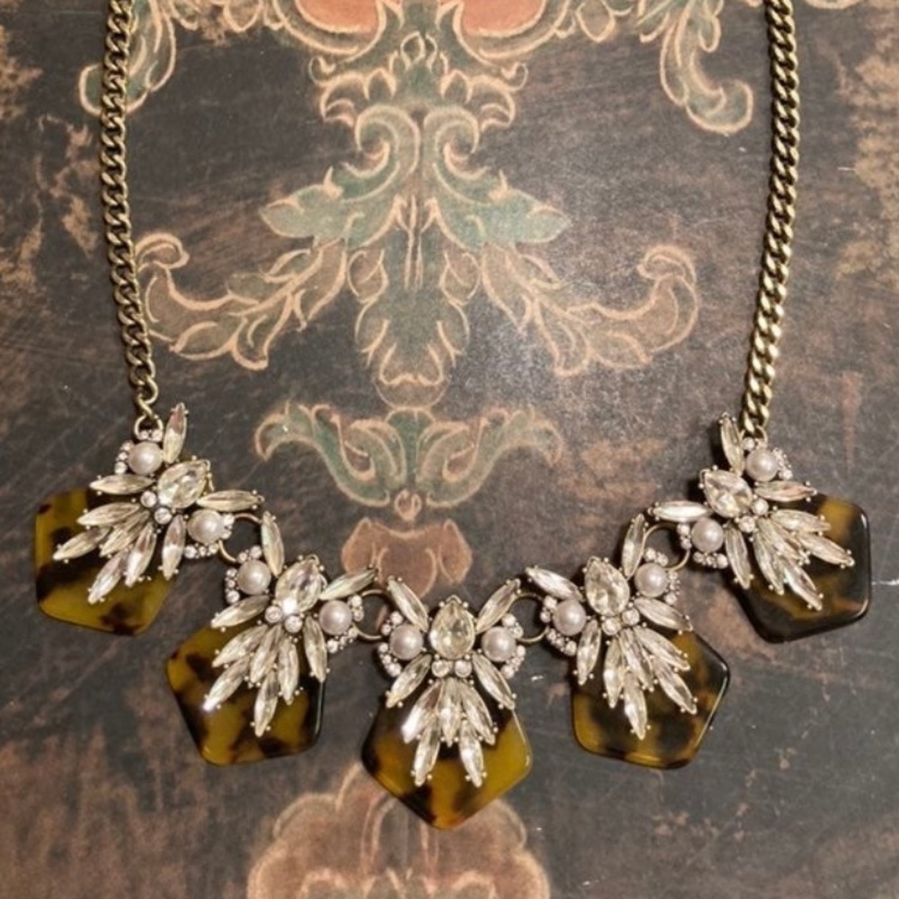 Bauble Bar Resin Leopard Stone, Crystal & Pearl Necklace